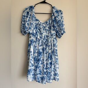 Abercrombie & Fitch Blue & White Puff Sleeve Mini Dress